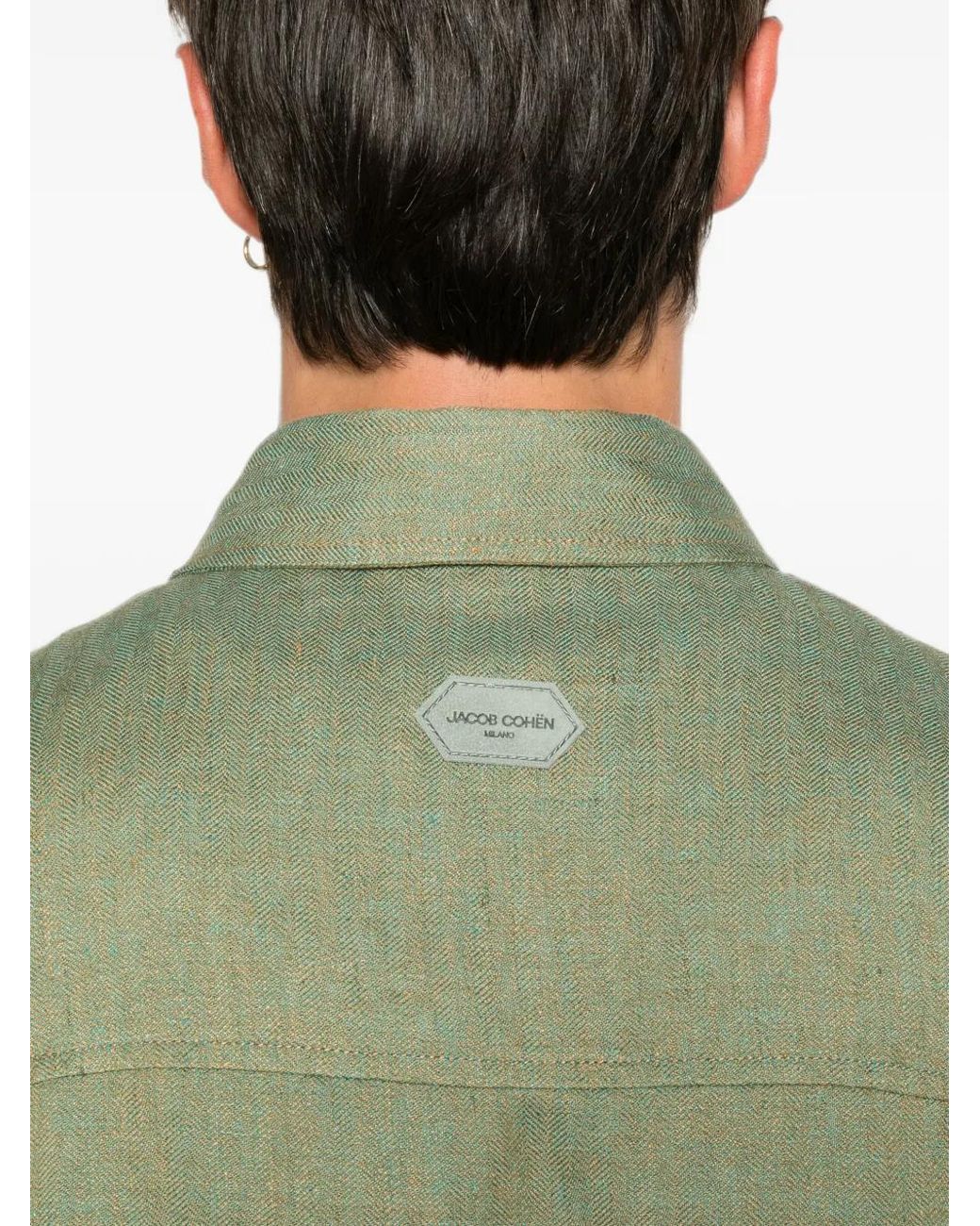 Jacob Cohen Green Herringbone-Weave Button-Up Jacket for men