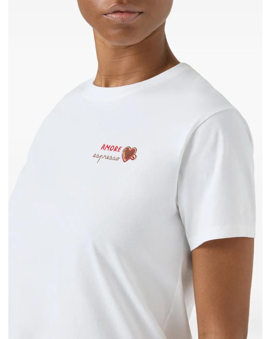 Mc2 Saint Barth White Emilie T-Shirt With Amore Espresso Embroidery