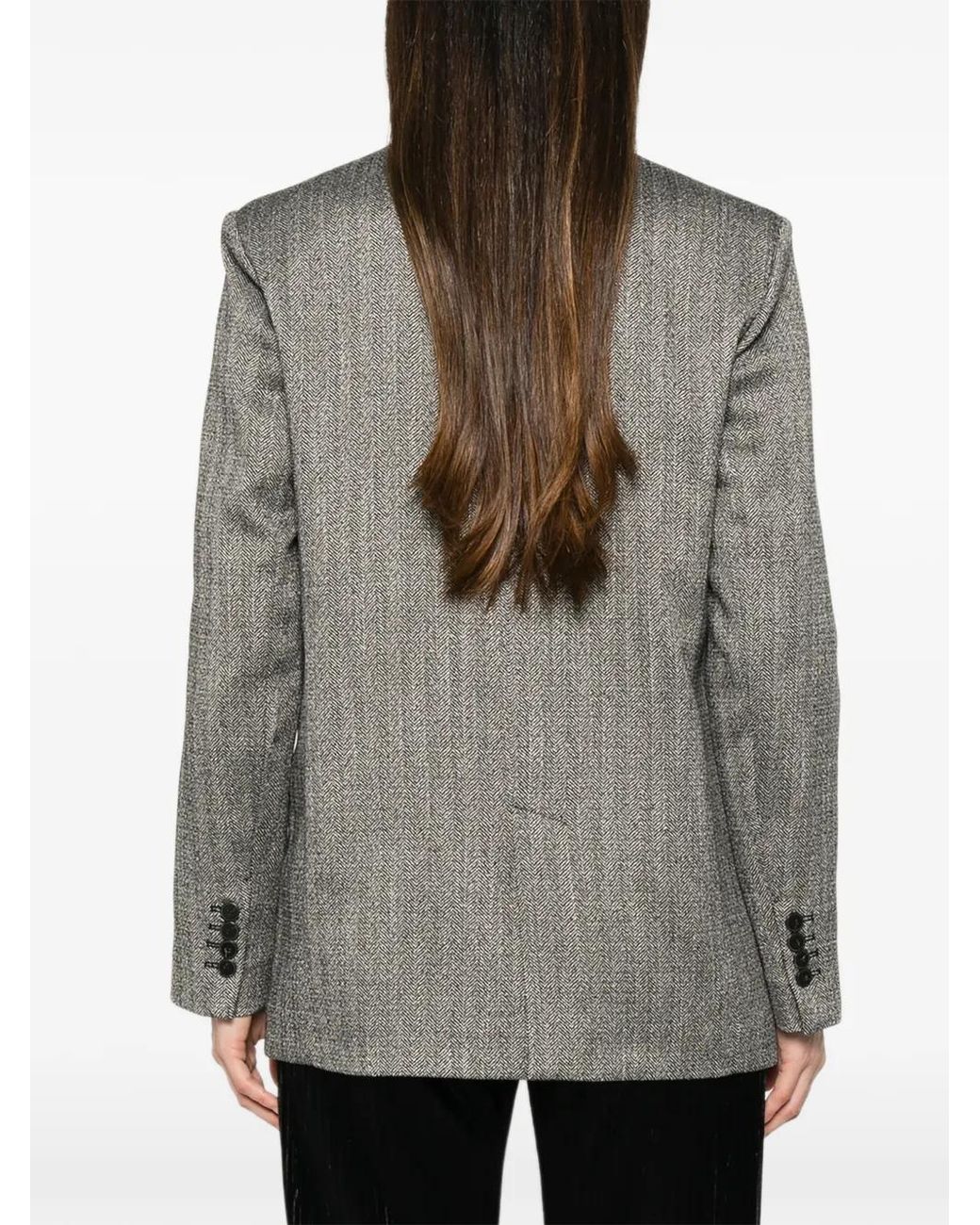 Forte_forte Gray Chevron-Pattern Velvet-Collar Blazer