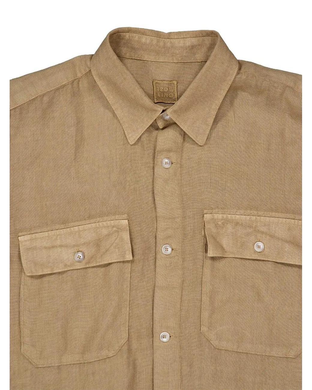 120% Lino Natural Buttoned Flap-Pockets Linen Shirt for men