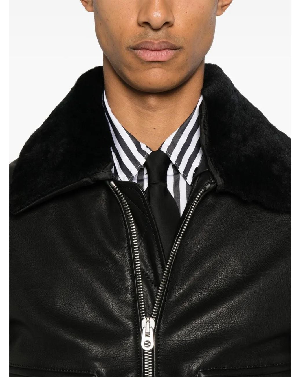Fursac Black Zip-Up Leather Jacket for men