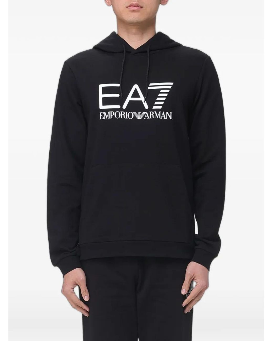 EA7 Blue Logo-Print Cotton Hoodie for men