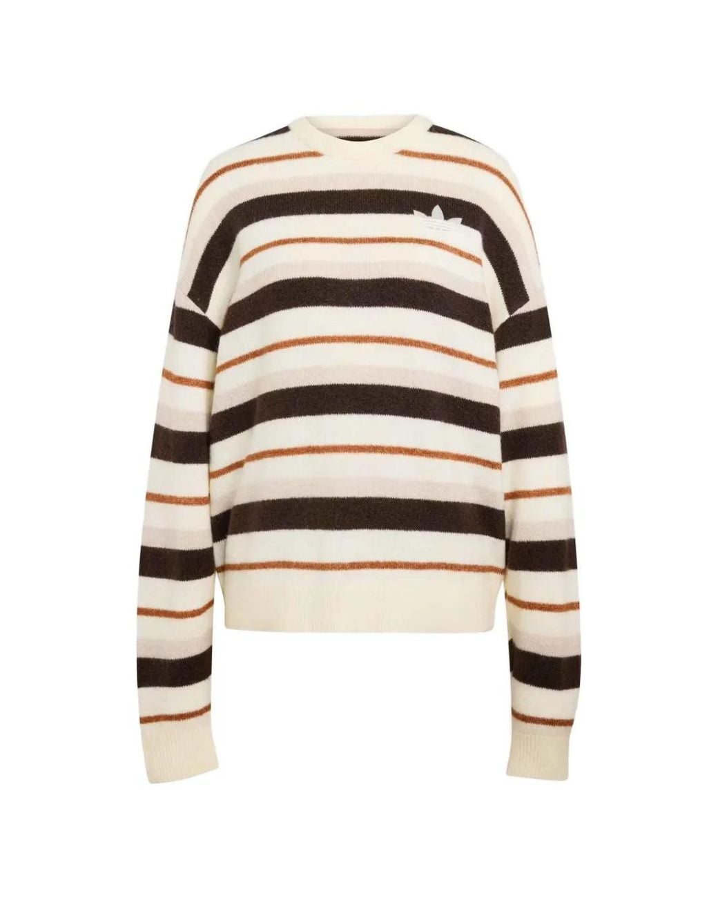 Adidas White Knit Essentials Striped Crew Sweatshirt