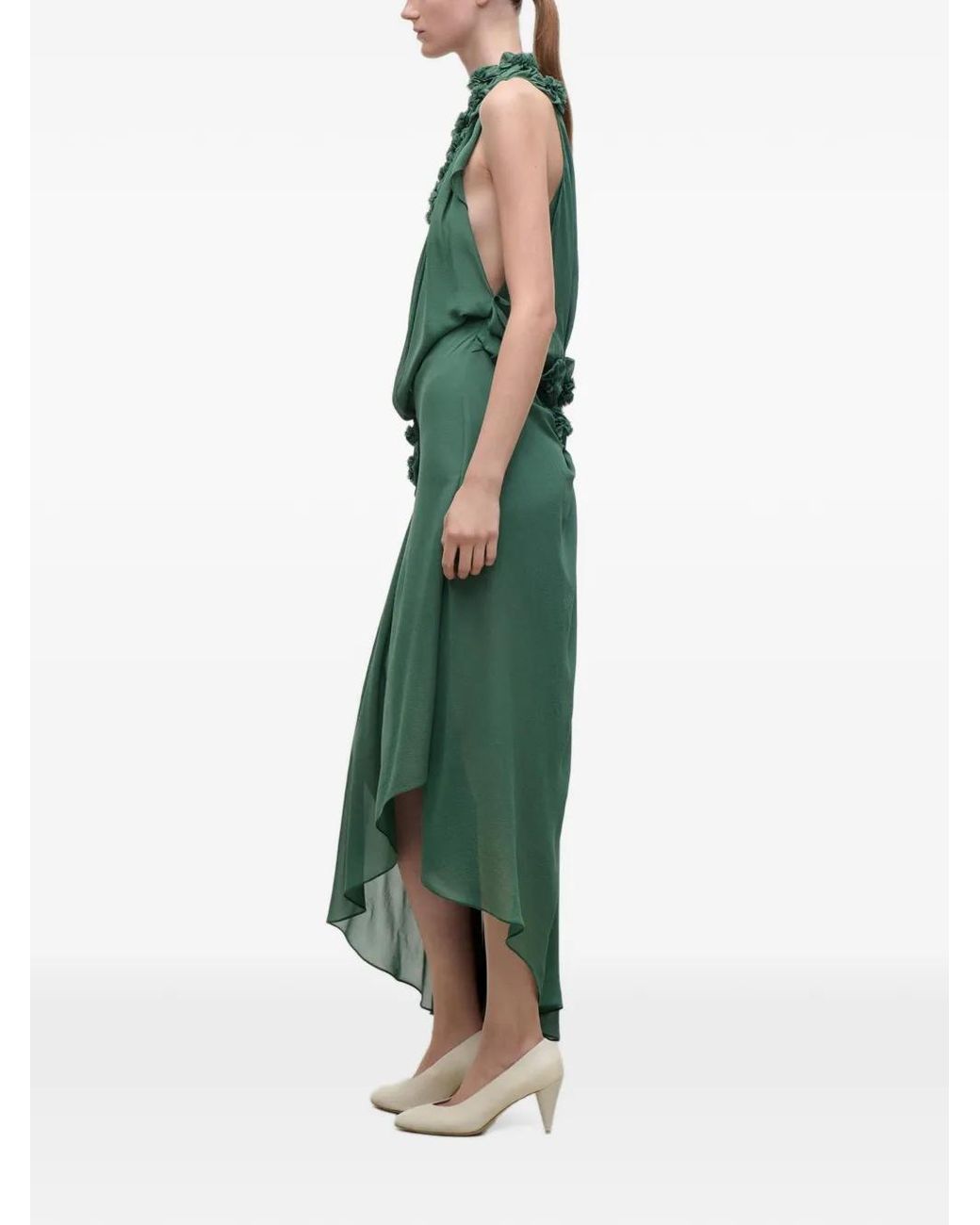 Victoria Beckham Green Pleated Appliqué Midi Dress