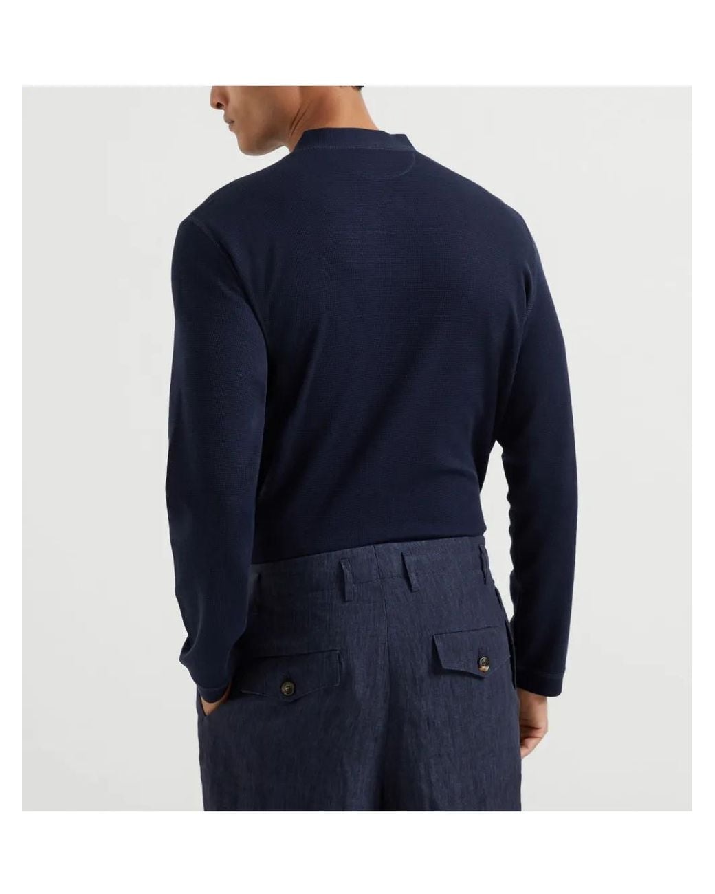 Brunello Cucinelli Blue Long-Sleeve Polo Shirt for men