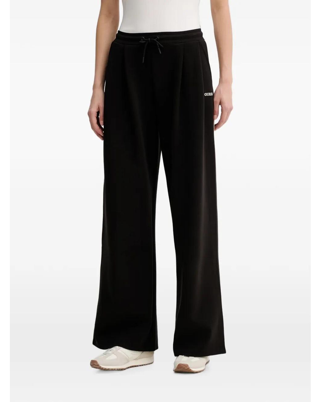 Guess Black Logo-Print Drawstring Track Pants