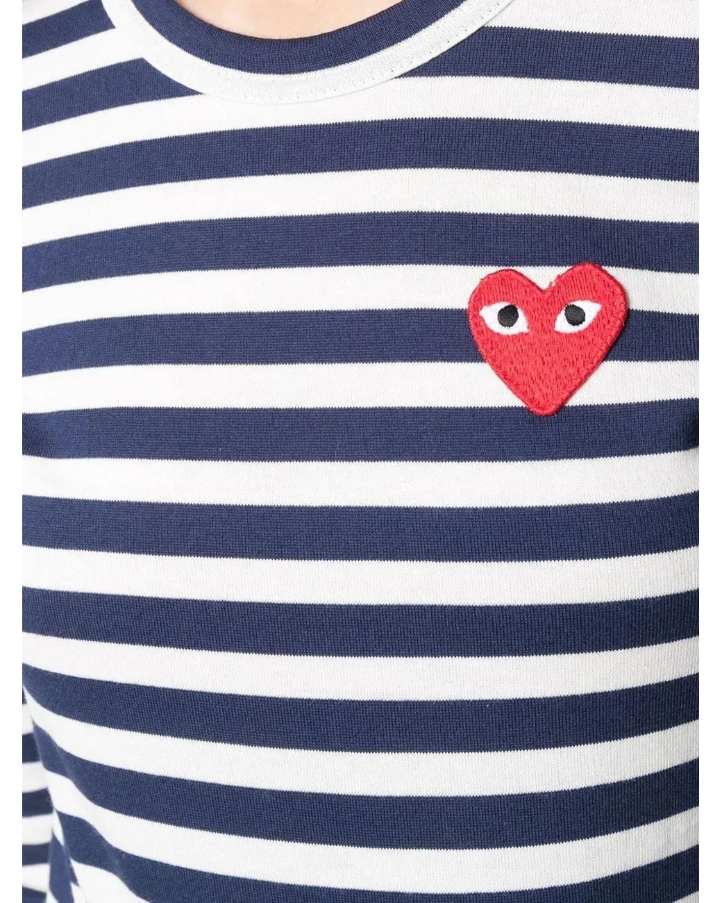 Comme des Garçons Blue Striped Heart-Patch T-Shirt