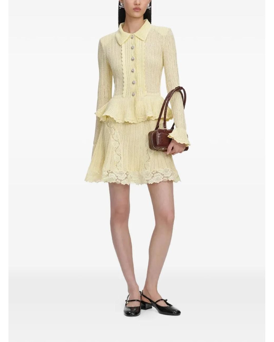 Self-Portrait Crystal-Embellished Lace Insert Dress in Natural | Lyst Canada