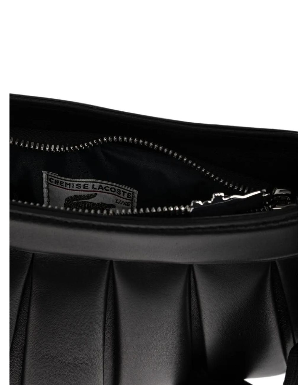 Lacoste Black Lenglen H Pleated Sheepskin Leather Tote Bag