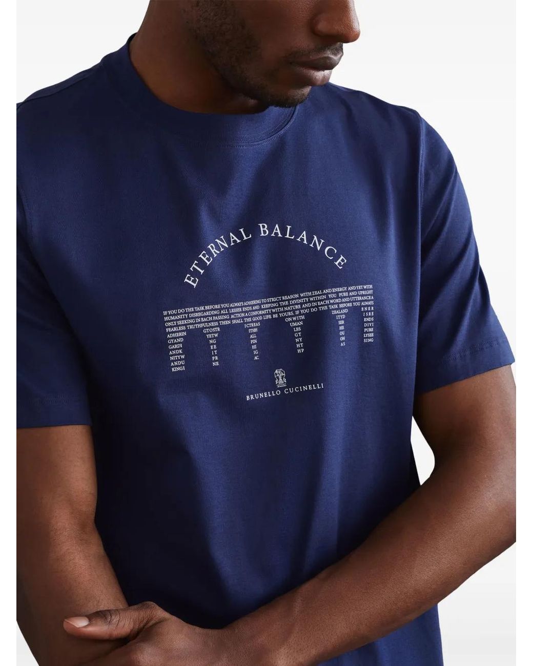 Brunello Cucinelli Blue Cotton Graphic Print T-Shirt for men
