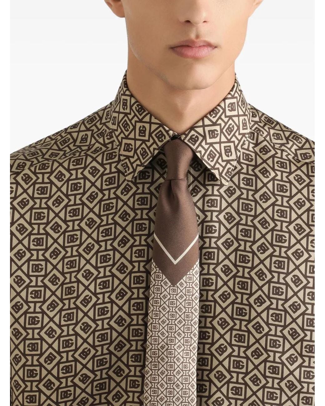 Dolce & Gabbana Brown Geometric-Pattern Shirt for men