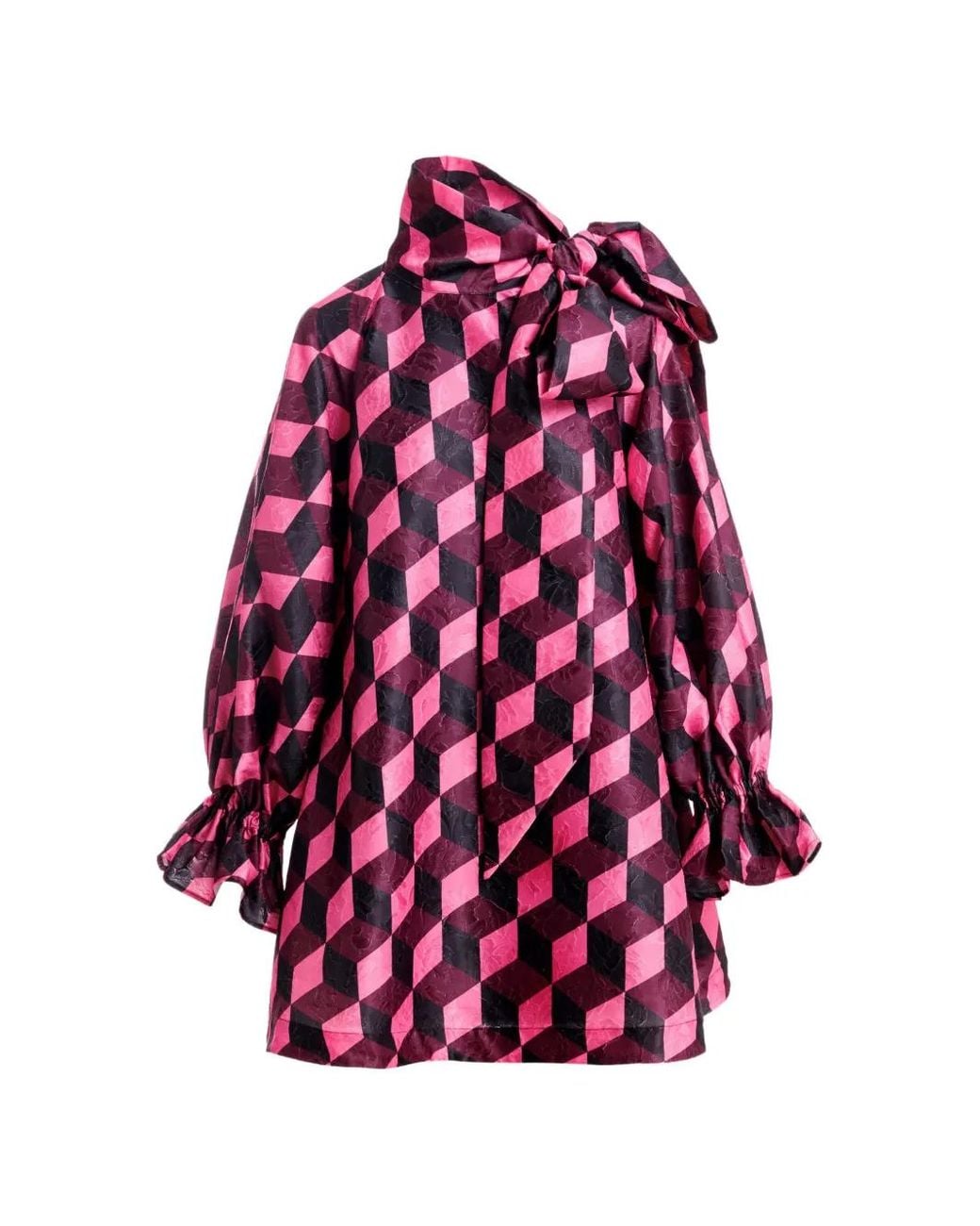 Essentiel Antwerp Purple Kioanna Geometric-Pattern Pussy-Bow Shift Mini Dress