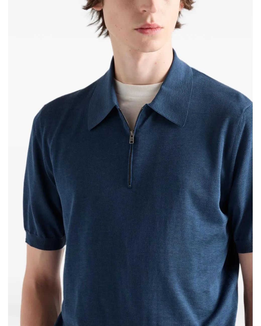 Prada Blue Polo En Soie Et Coton for men