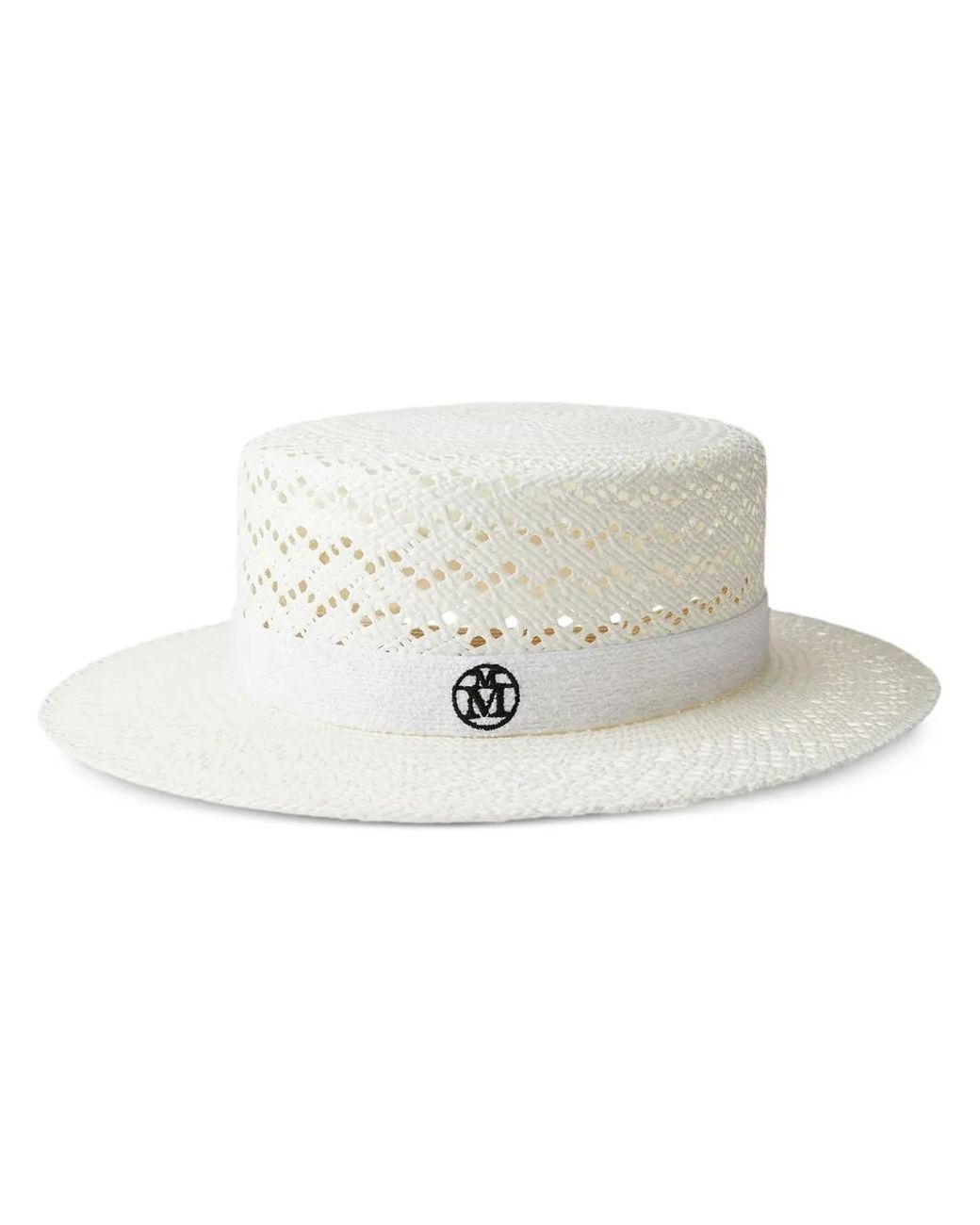 Maison Michel White Interwoven Design Straw Fedora