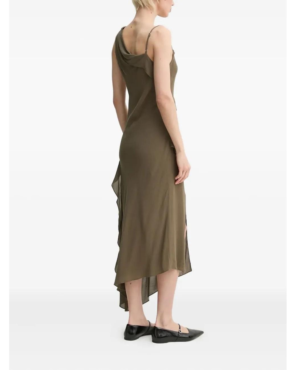 samsoe green dress Samsøe & Samsøe Asymmetric Ruffle Midi in nav_division:Dress