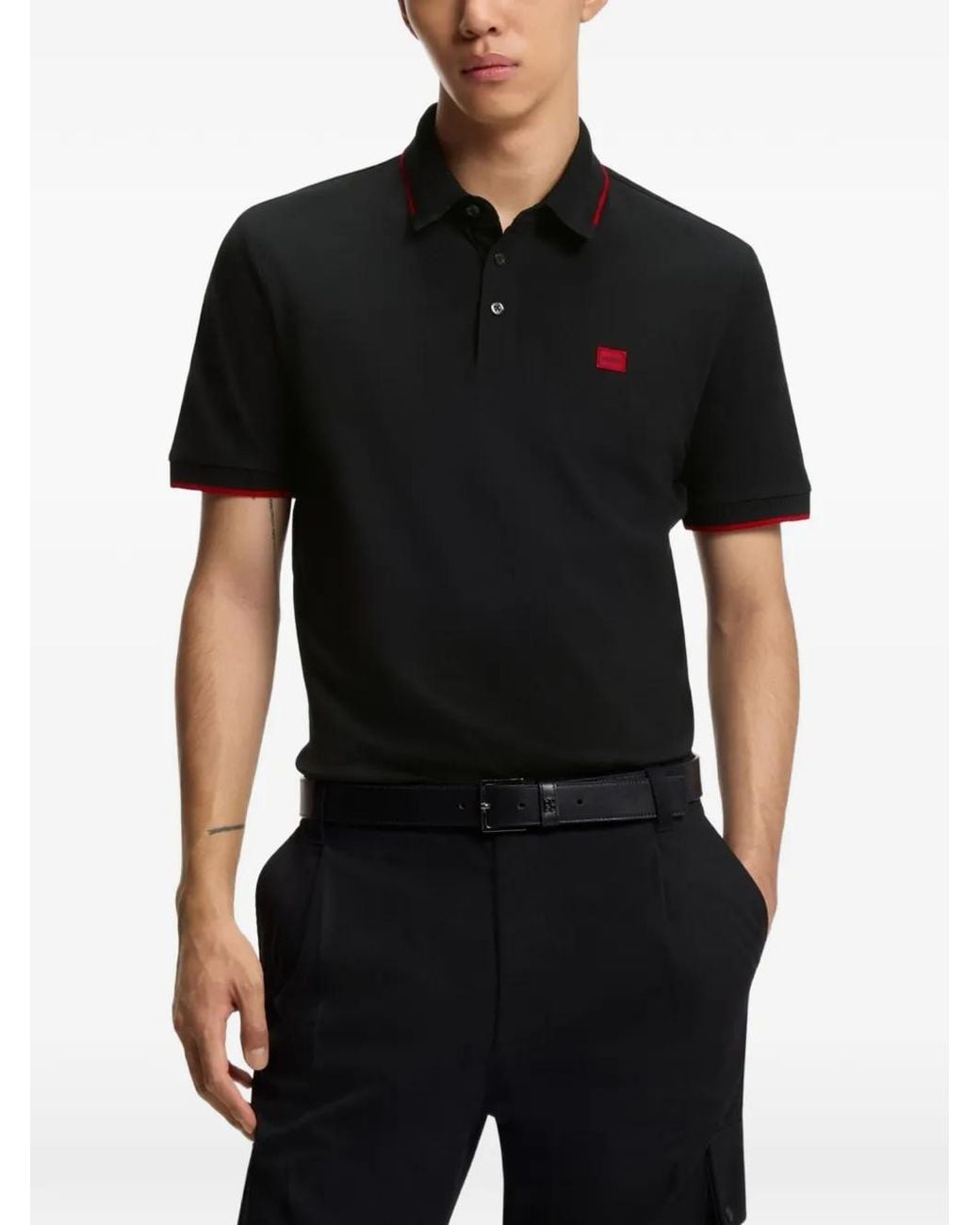 Polo À Patch Logo HUGO pour homme en coloris Black