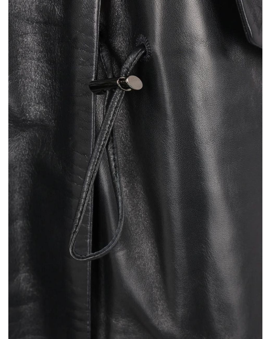 Dusan Gray Drawstring-Waist Leather Coat