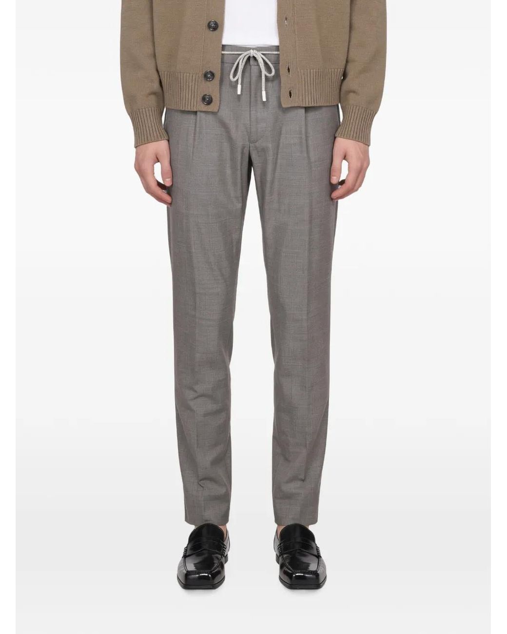 Eleventy Gray Drawstring Pleated Trousers for men