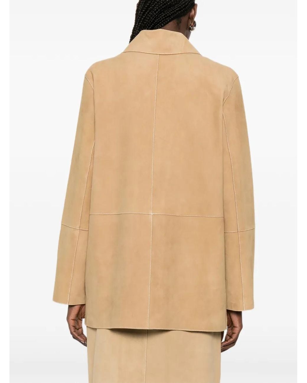 P.A.R.O.S.H. Natural Minuetto Panelled Suede Coat