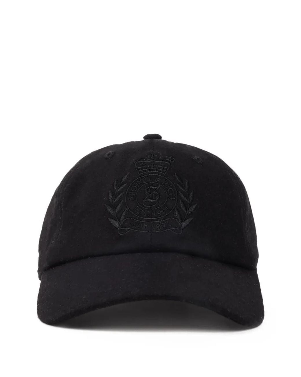 Sporty & Rich Black Ny Crest Wool Embroidered Cap