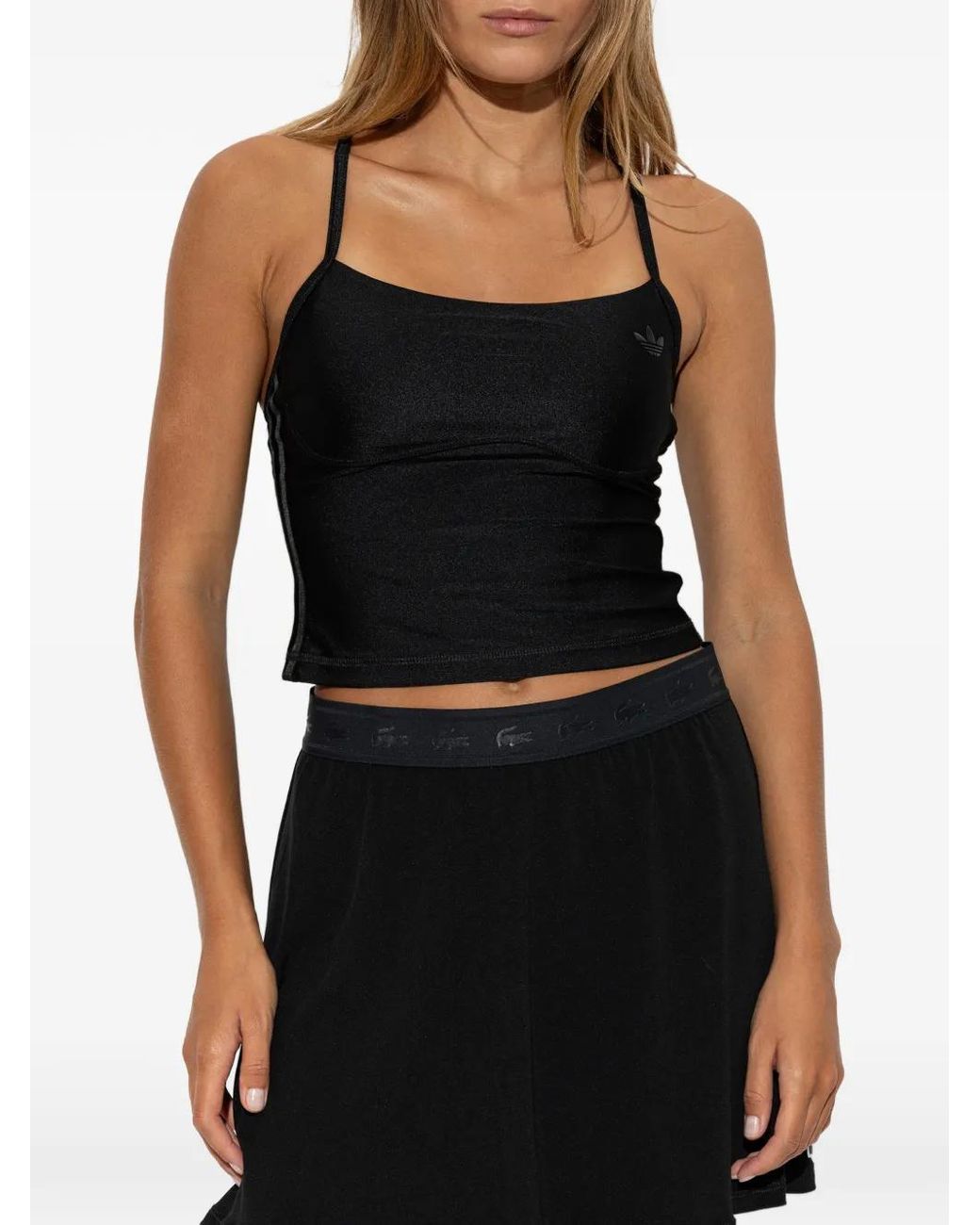 Adidas Black Logo-Patch Spaghetti-Strap Top