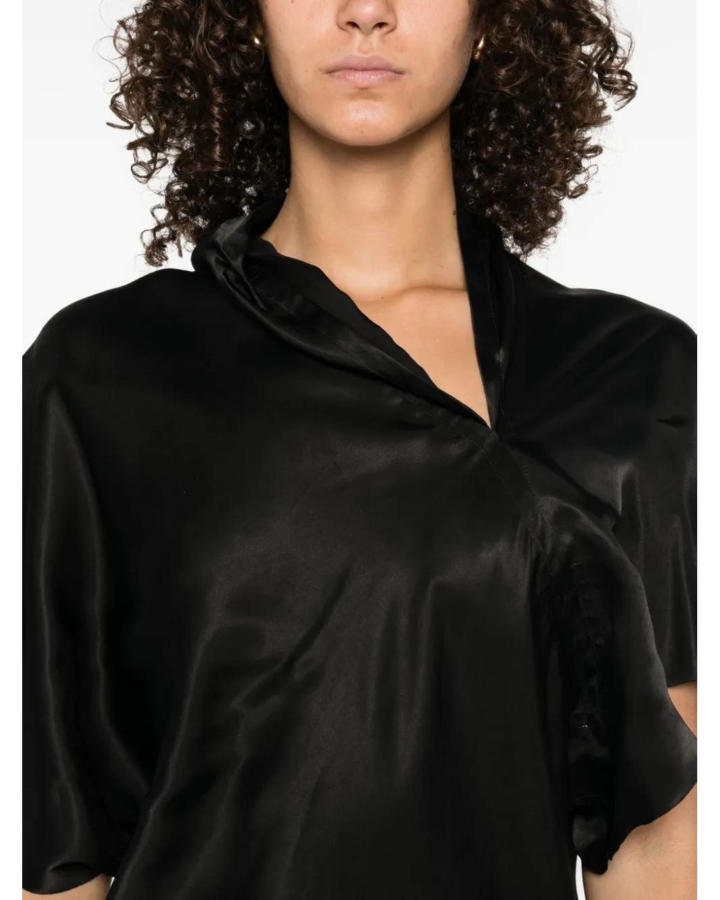 Rick Owens Black Draped One-Shoulder Midi Dress