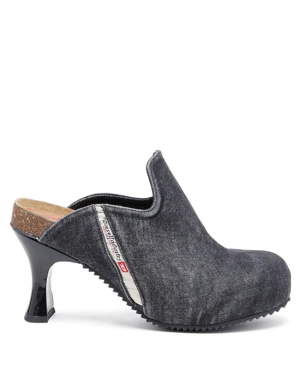 DIESEL Gray Woodstock Heeled Mules