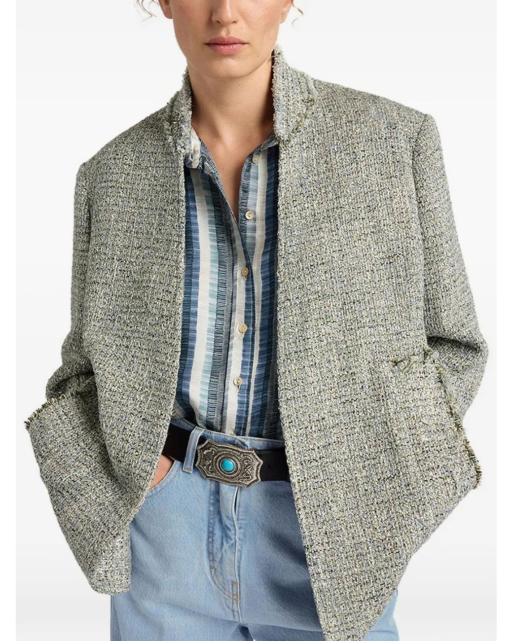 Momoní Gray Catalina Frayed Collarless Jacket