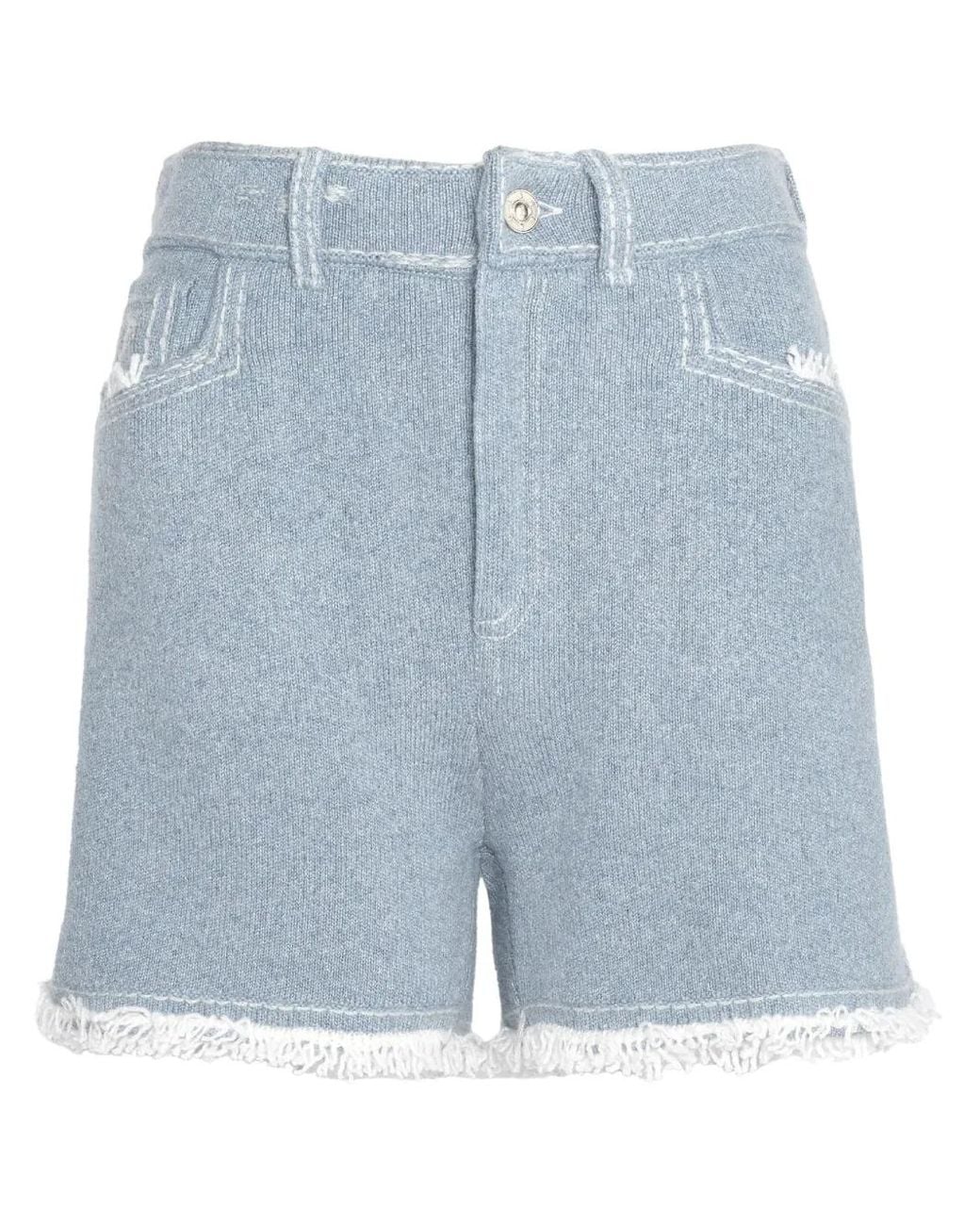 Barrie Blue Fine-Knit Fringe-Detail Shorts