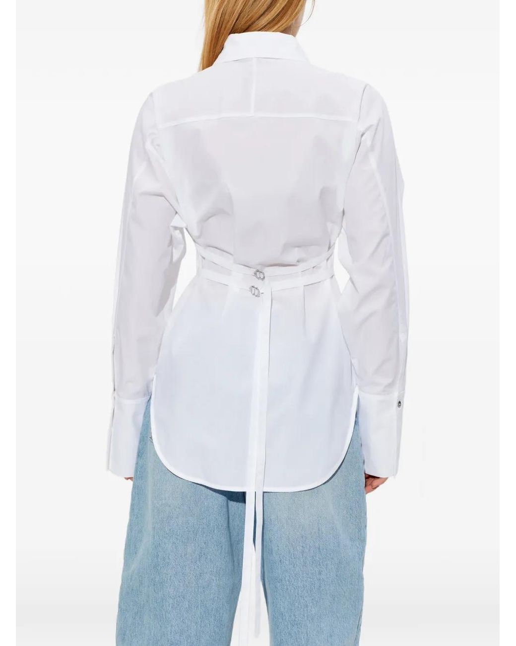 Blumarine White Pleated Button Shirt
