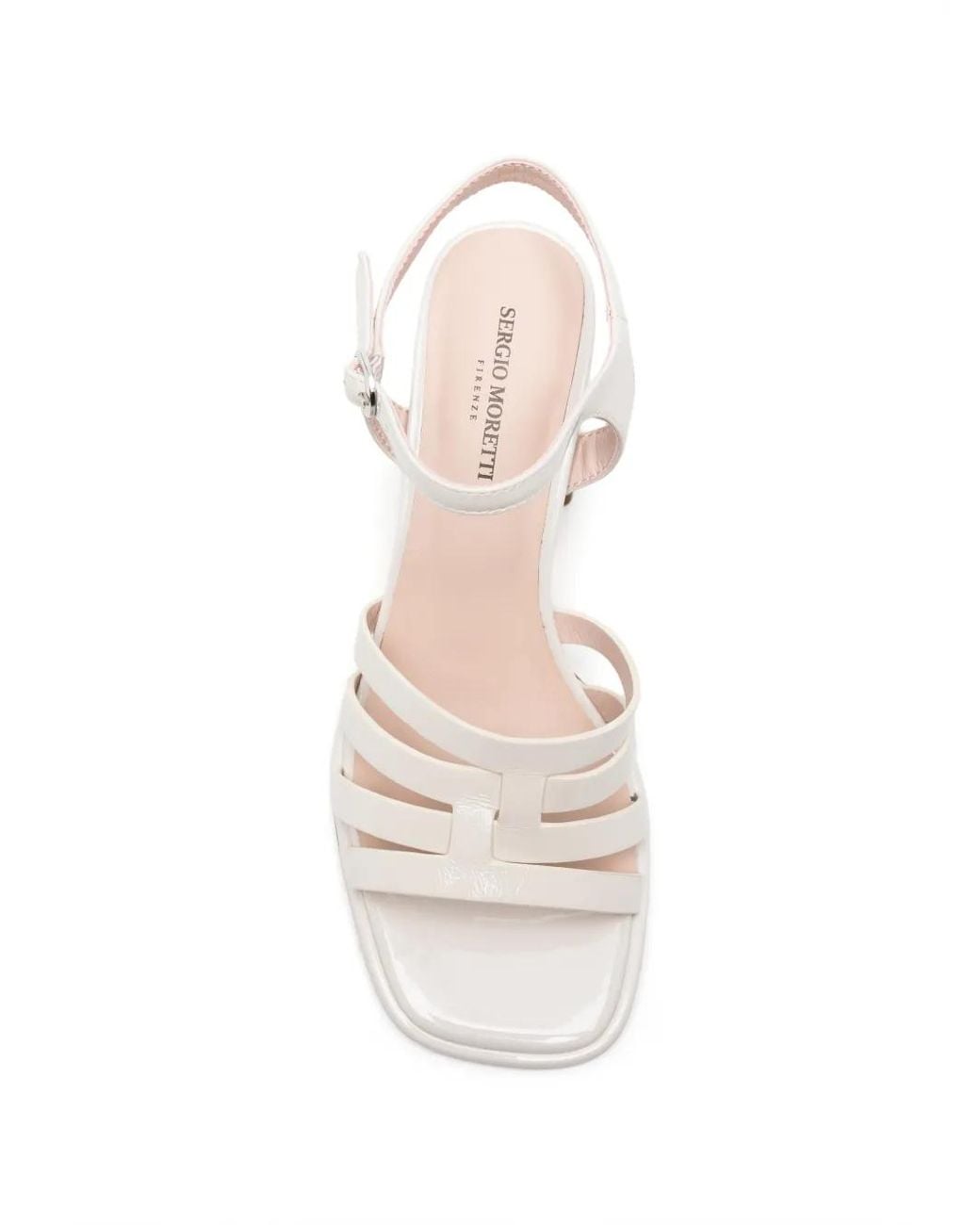 SERGIO MORETTI FIRENZE White Cage-Strap Block-Heel Sandals