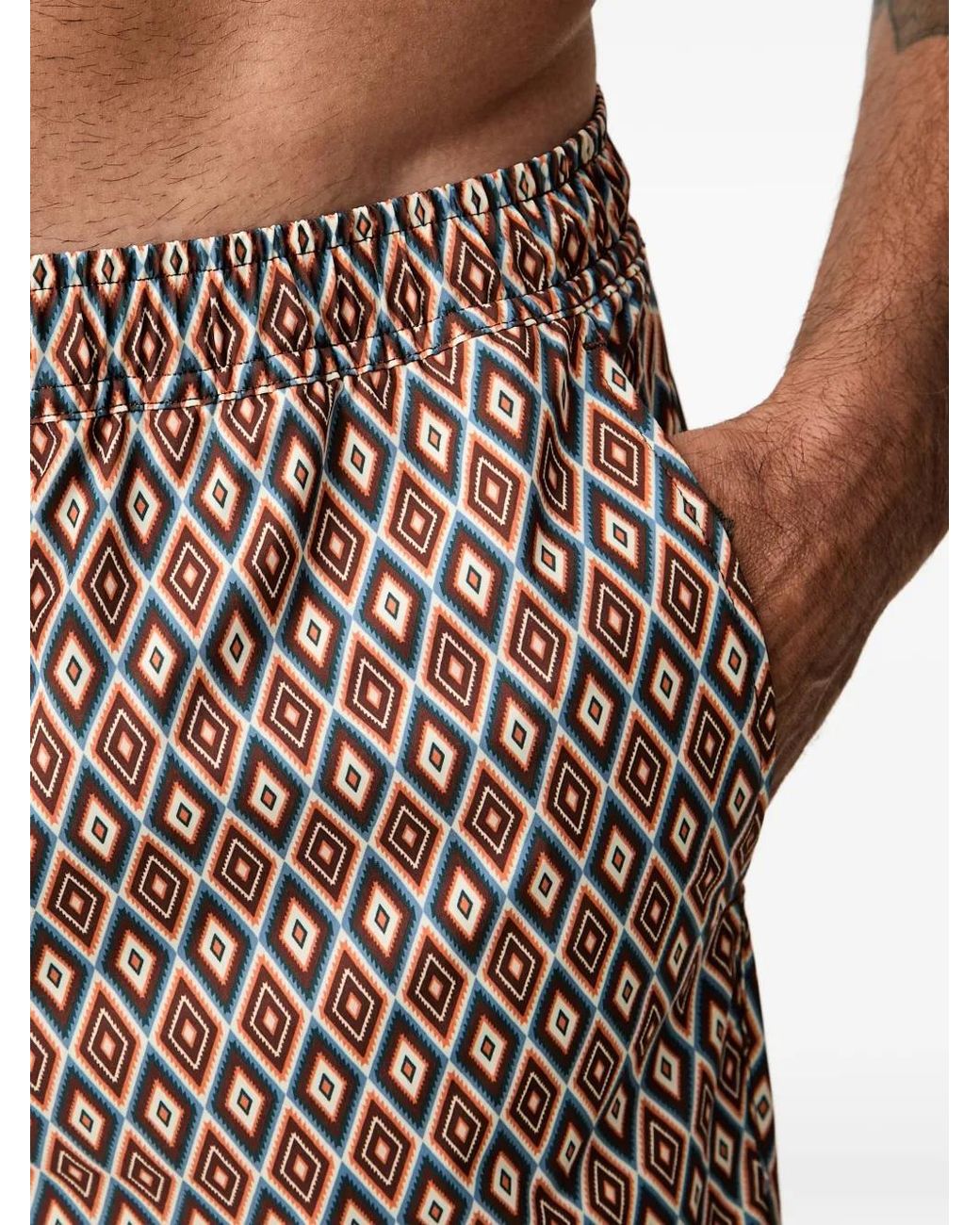 Marc O' Polo Brown Diamond-Print Swim Shorts for men
