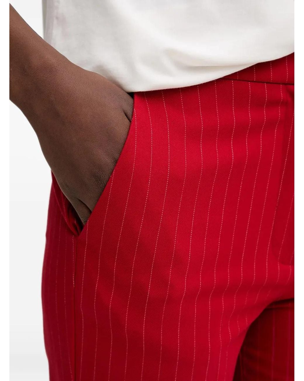 Morgan Red Pinstripe Wide-Leg Trousers