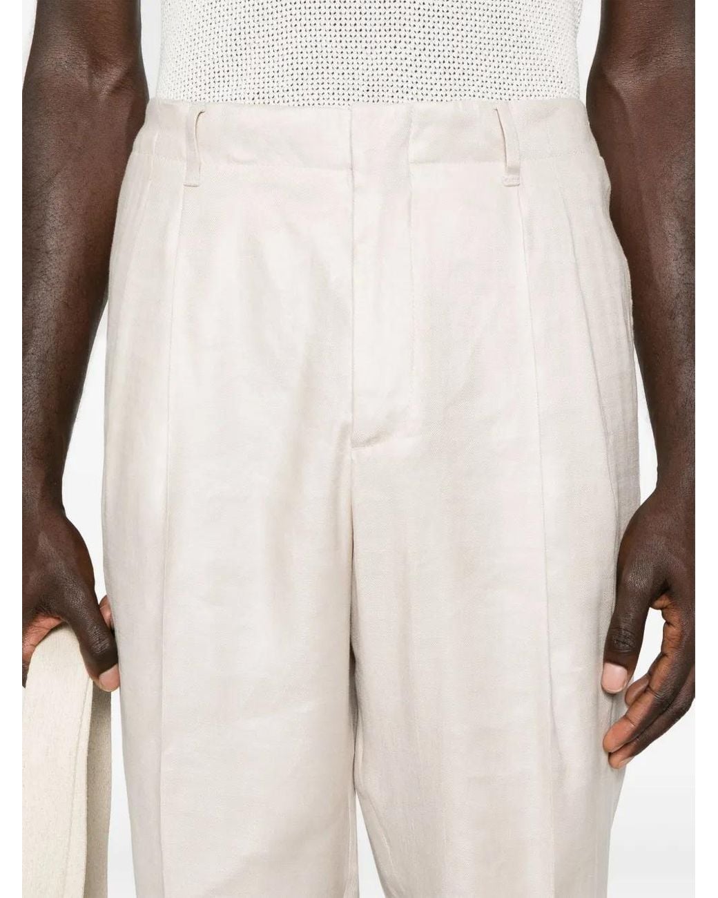 Lardini White Linen-Blend Tapered Trousers for men