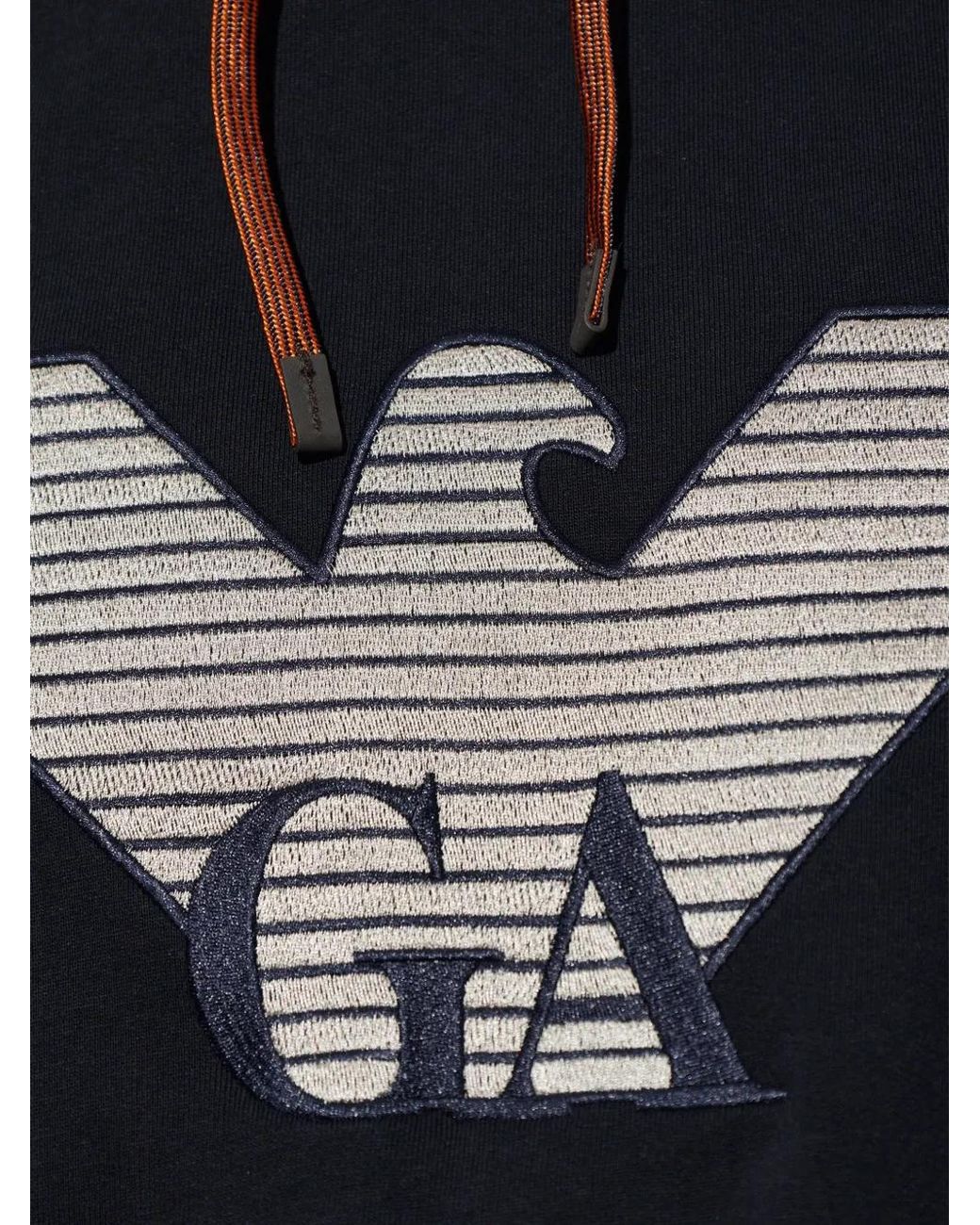 Emporio Armani Black Logo-Embroidered Drawstring Hoodie for men