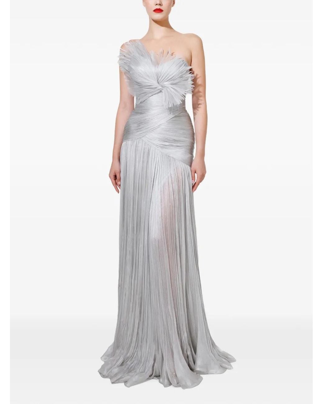 IRIS SERBAN White Isabel Draped Silk Maxi Dress
