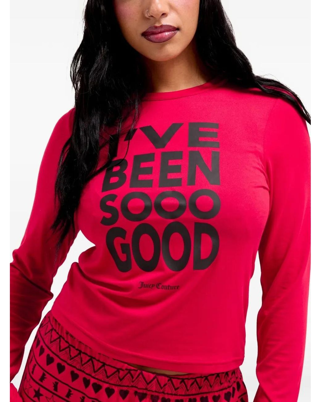 Juicy Couture Red Slogan-Print Graphic-Pattern Pajama Set