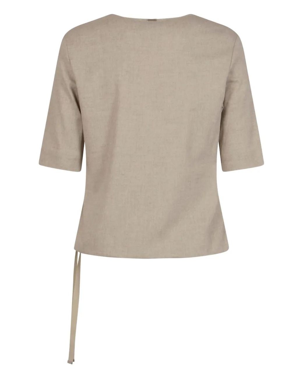 Herno Gray V-Neck Top With Side Tie