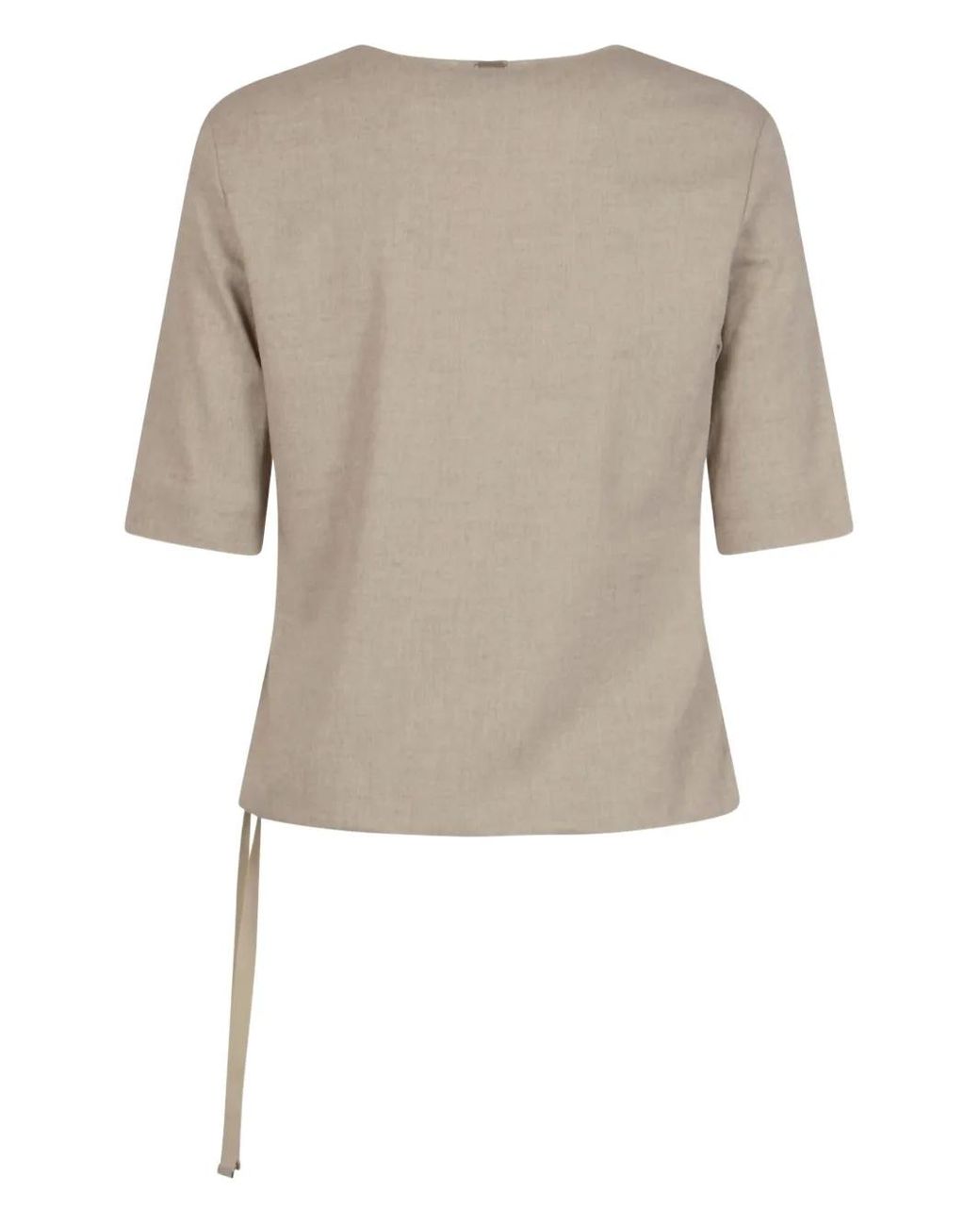 Herno Gray V-Neck Top With Side Tie