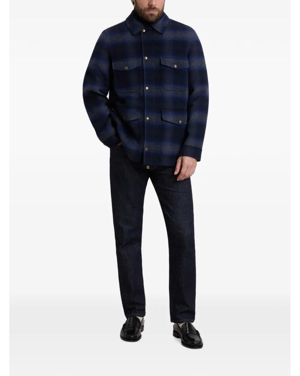 Woolrich Blue Checked Shirt Jacket for men