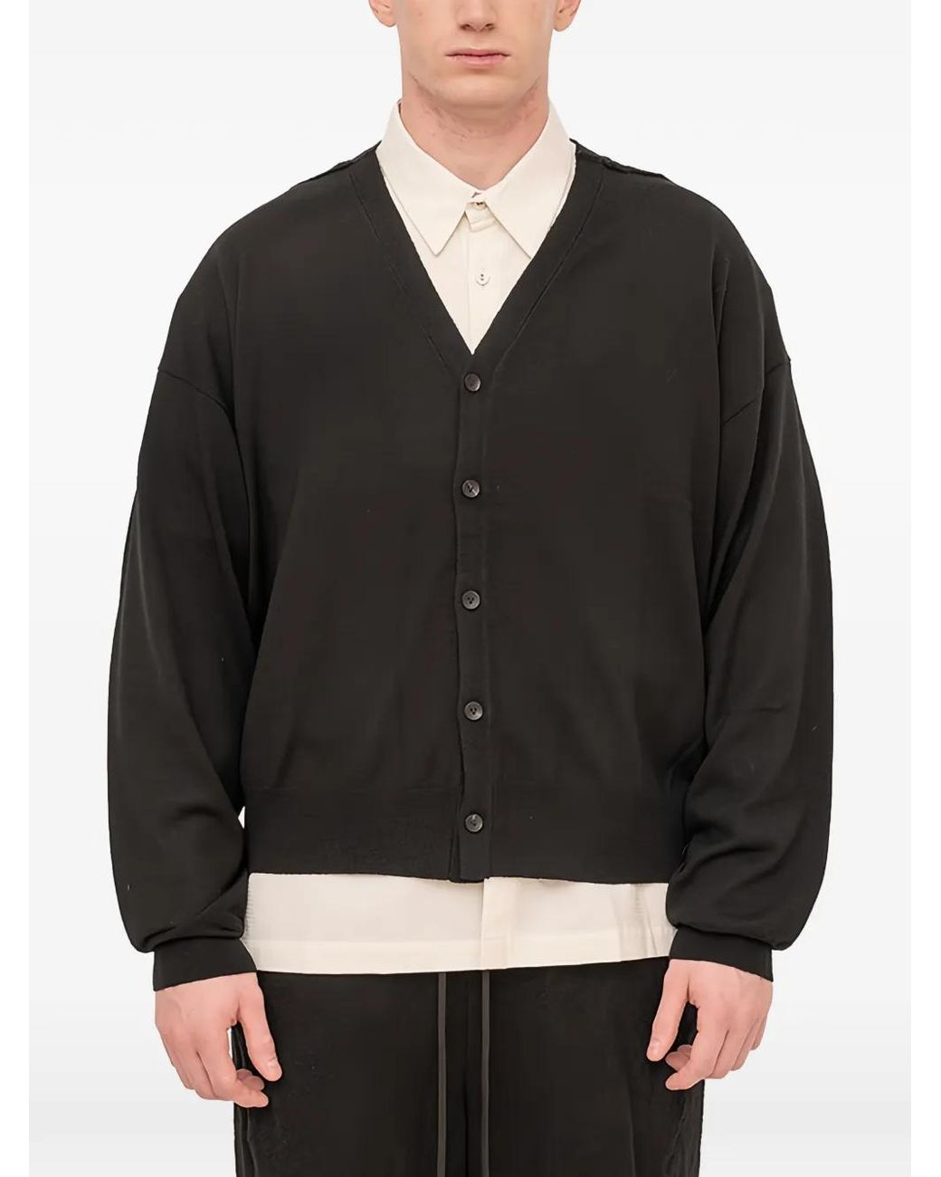 The Viridi-anne Black Elbow-Patch Cardigan for men
