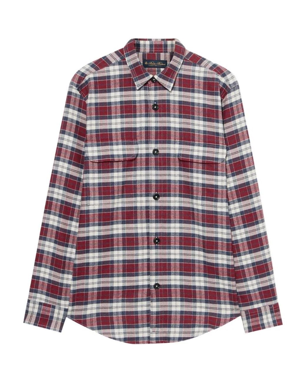 Brooks Brothers Red Plaid Cotton Flannel Overshirt With Flap Pockets for men