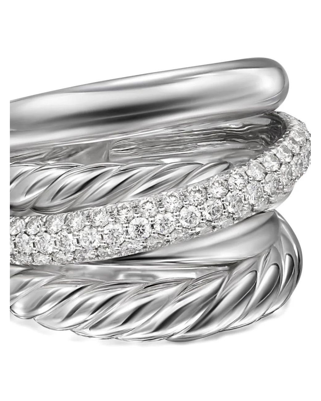 David Yurman White Sterling Crossover Five Row Diamond Ring (17.5Mm)