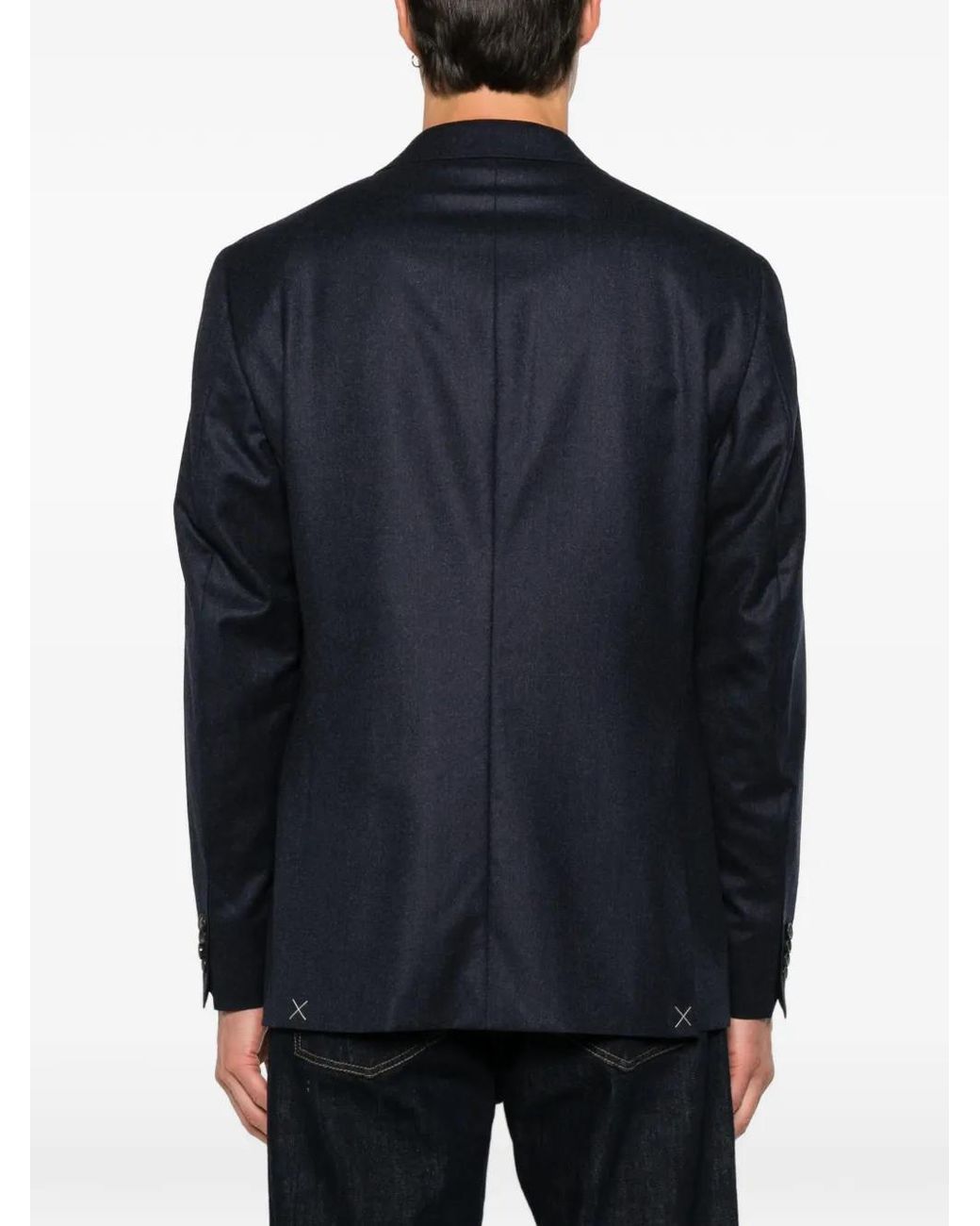 Canali Blue Double-Breasted Peak-Lapels Wool Blazer for men