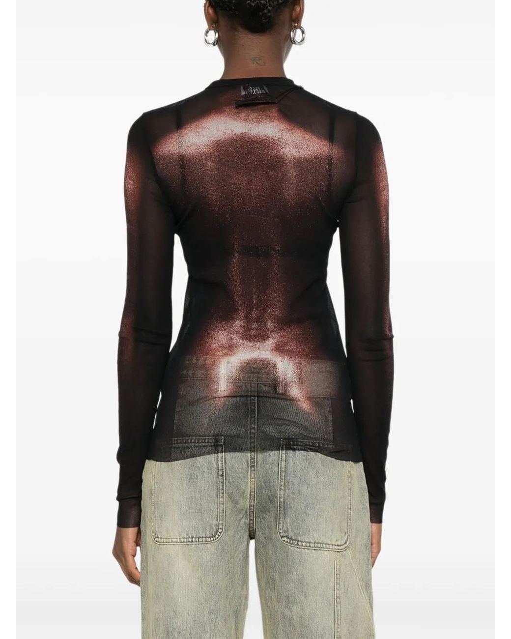 Jean Paul Gaultier Black Body-Print Mesh Top