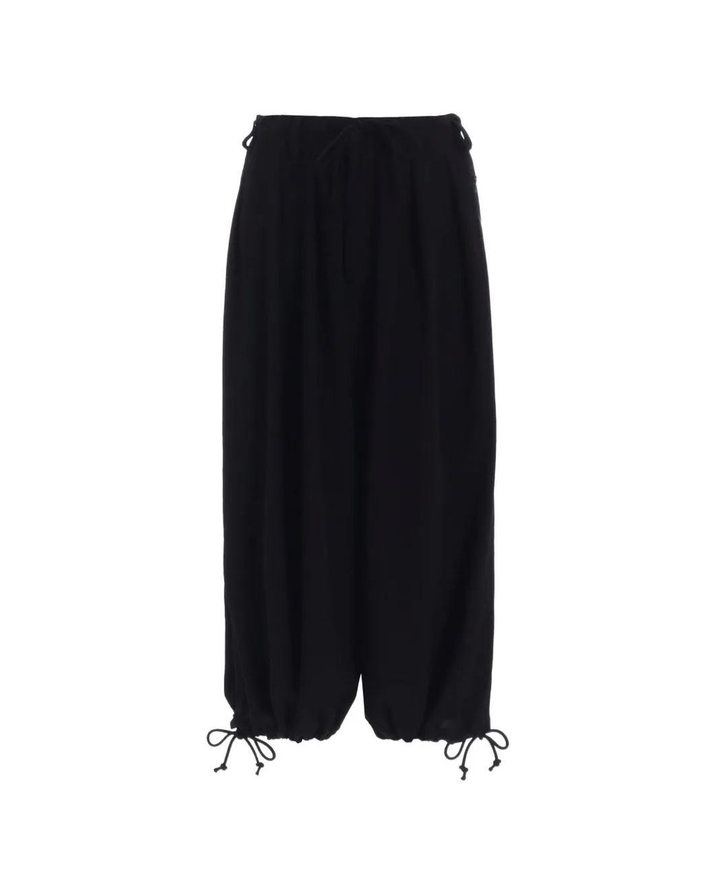 Yohji Yamamoto Black Drawstring-Hem Pleated Trousers