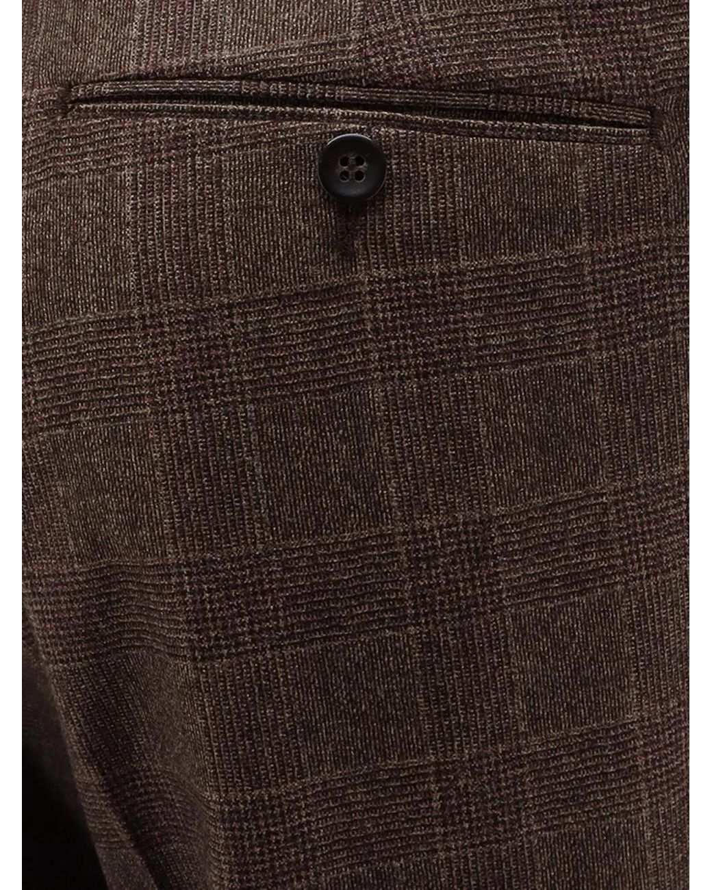 Germano 1952 Brown Check-Pattern Pleated Trousers for men