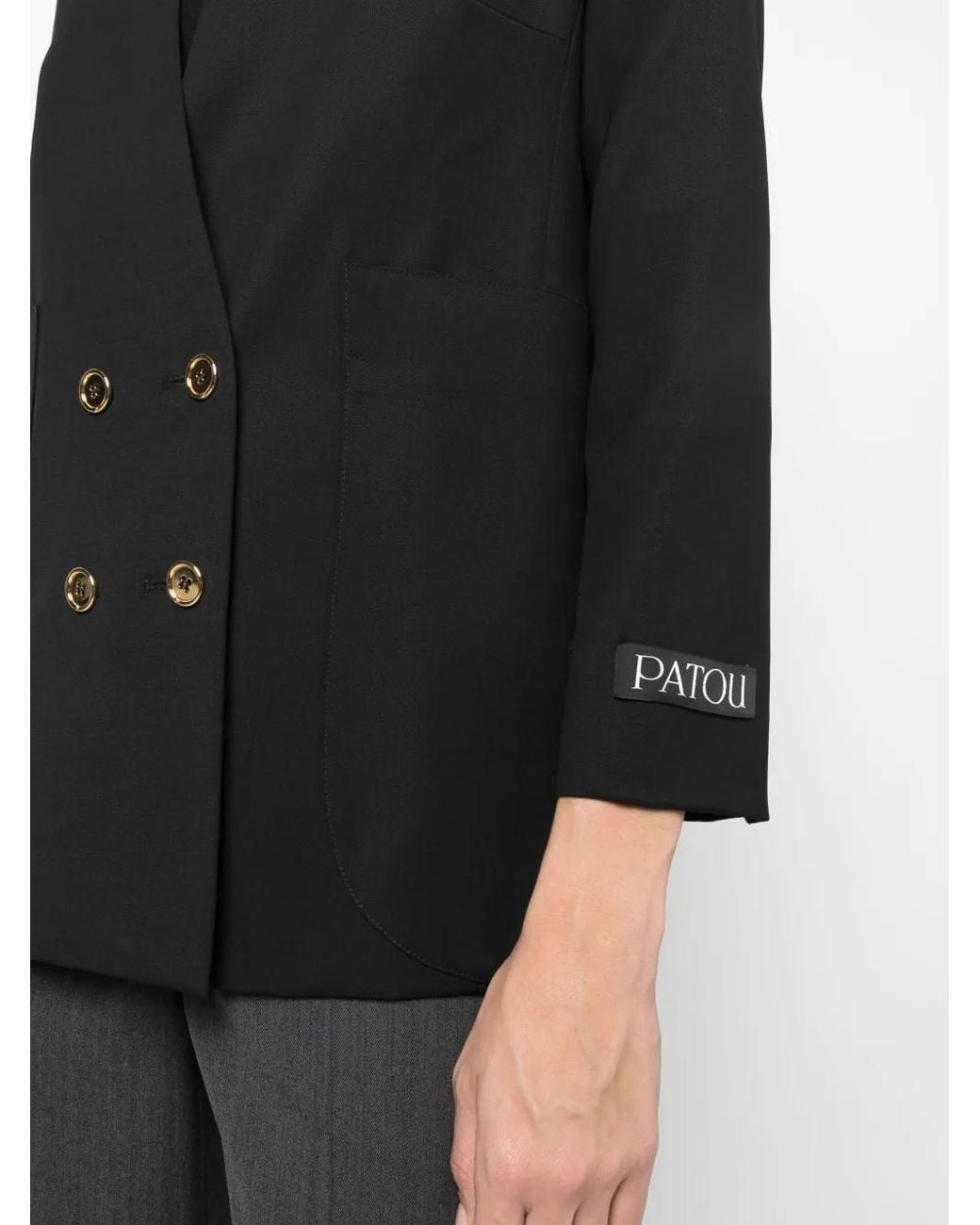 Patou Black Collarless Double-Breasted Blazer