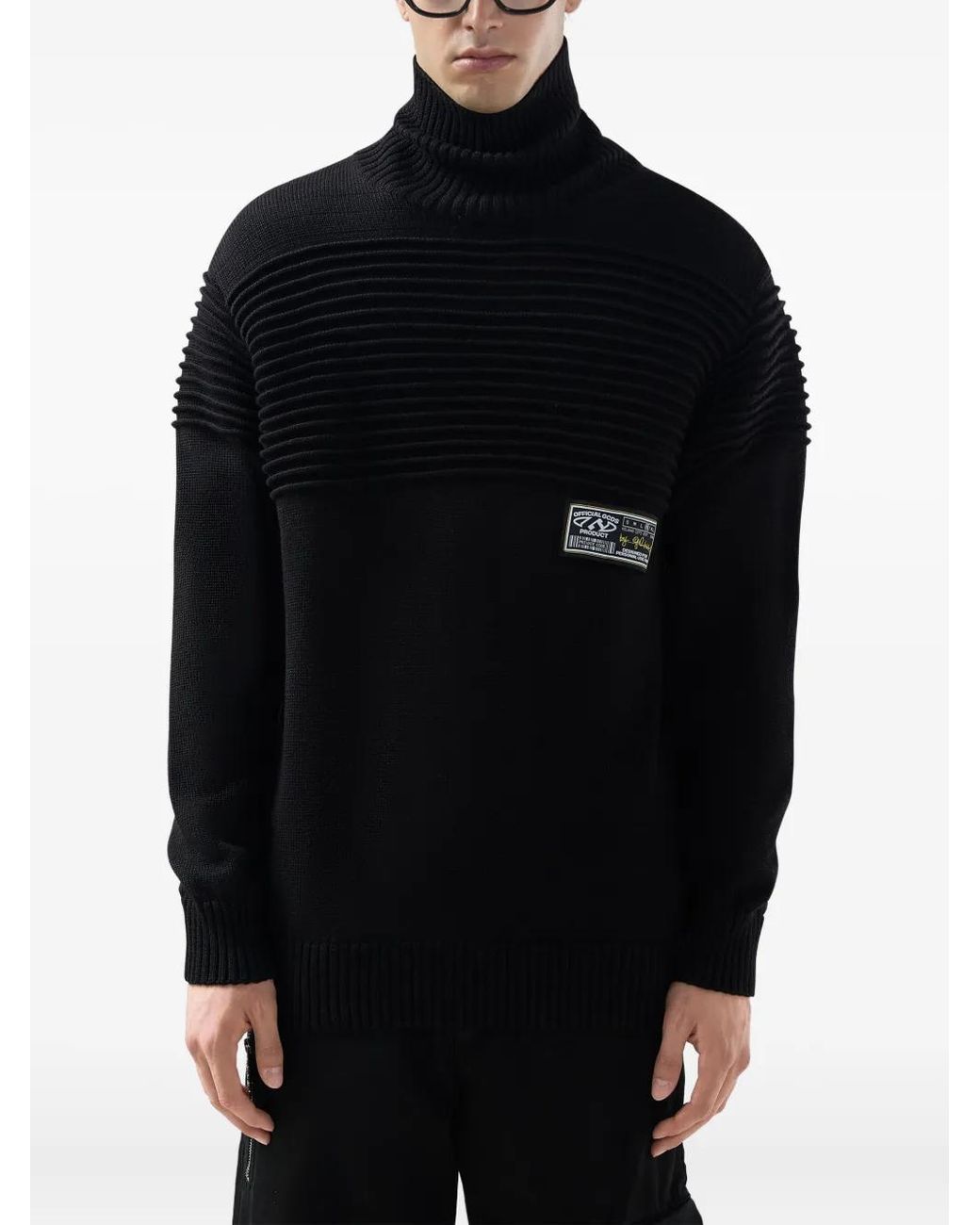 Gcds Black Ribbed Roll-Neck Sweater for men