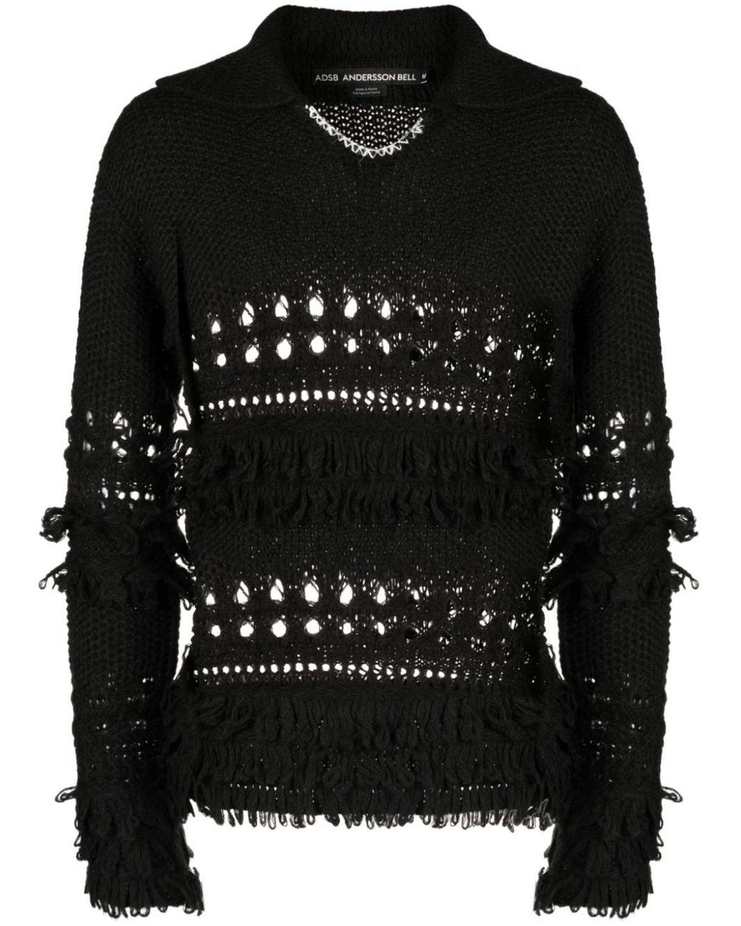 ANDERSSON BELL Crochet-knit Fringed Jumper in Black | Lyst